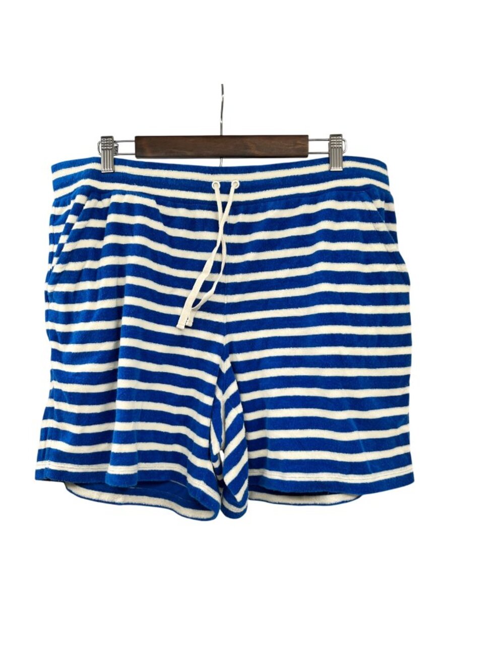 T By Talbots Striped Terry Cloth Shorts Blue/White Drawstring Size XL Pockets